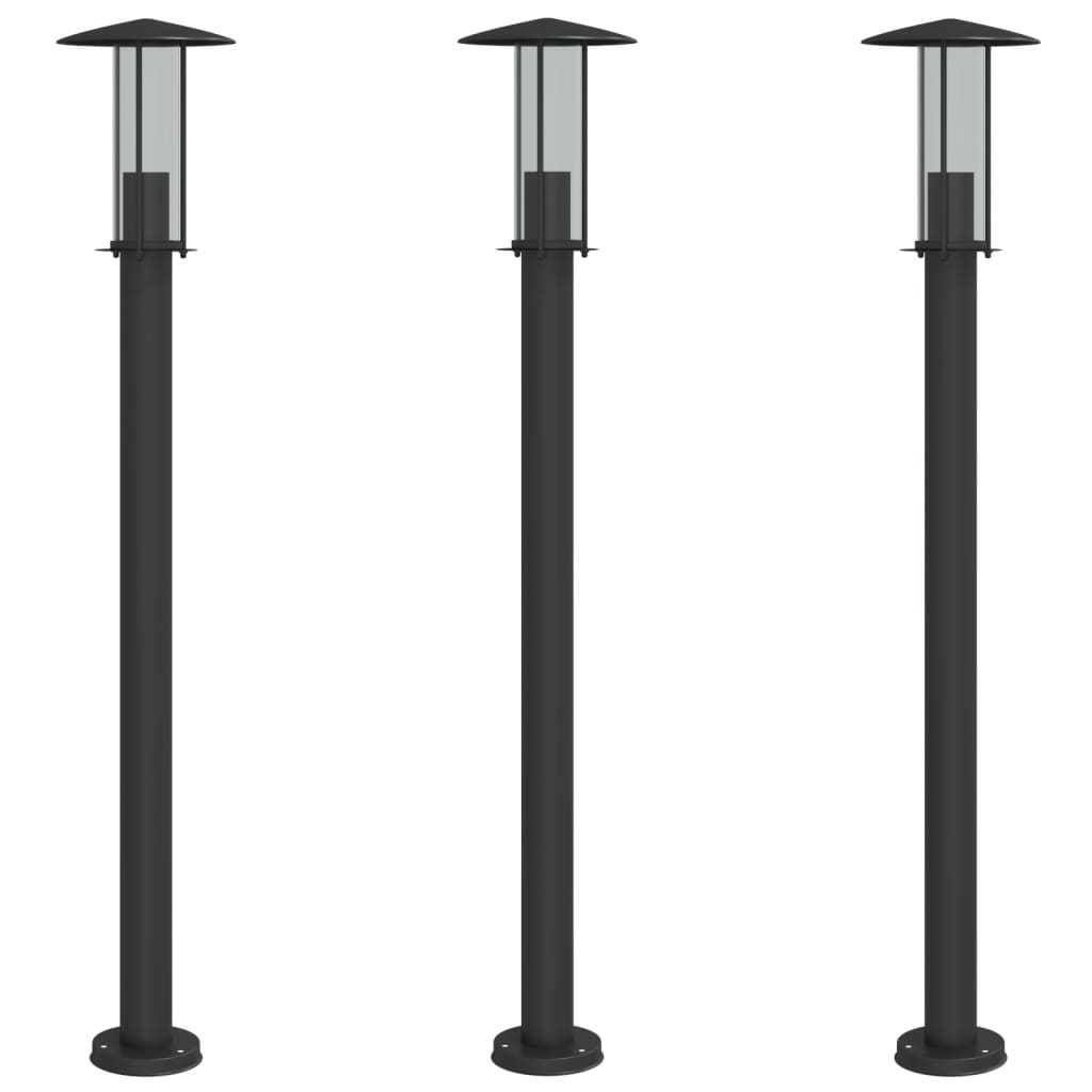 vidaXL Lampy ogrodowe na słupku, 3 szt., czarne, 100 cm, stal