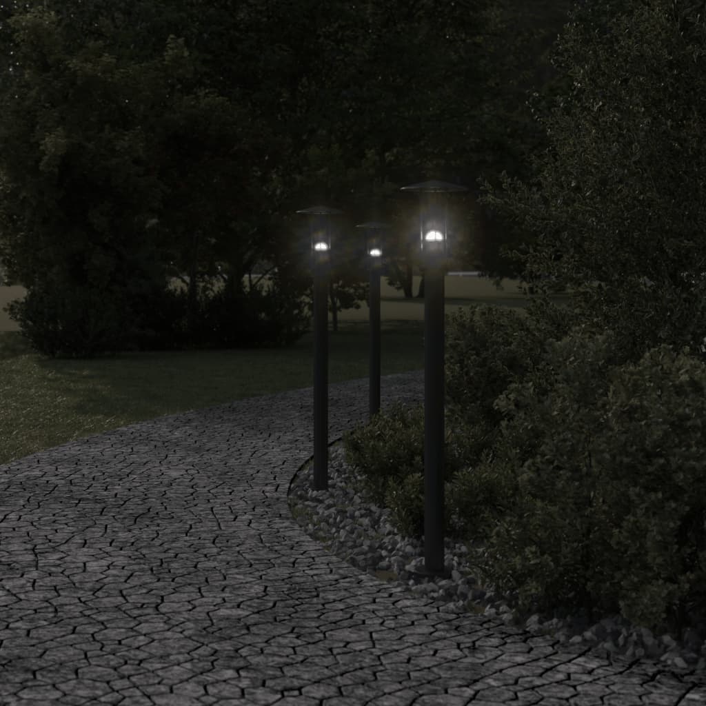 vidaXL Lampy ogrodowe na słupku, 3 szt., czarne, 100 cm, stal