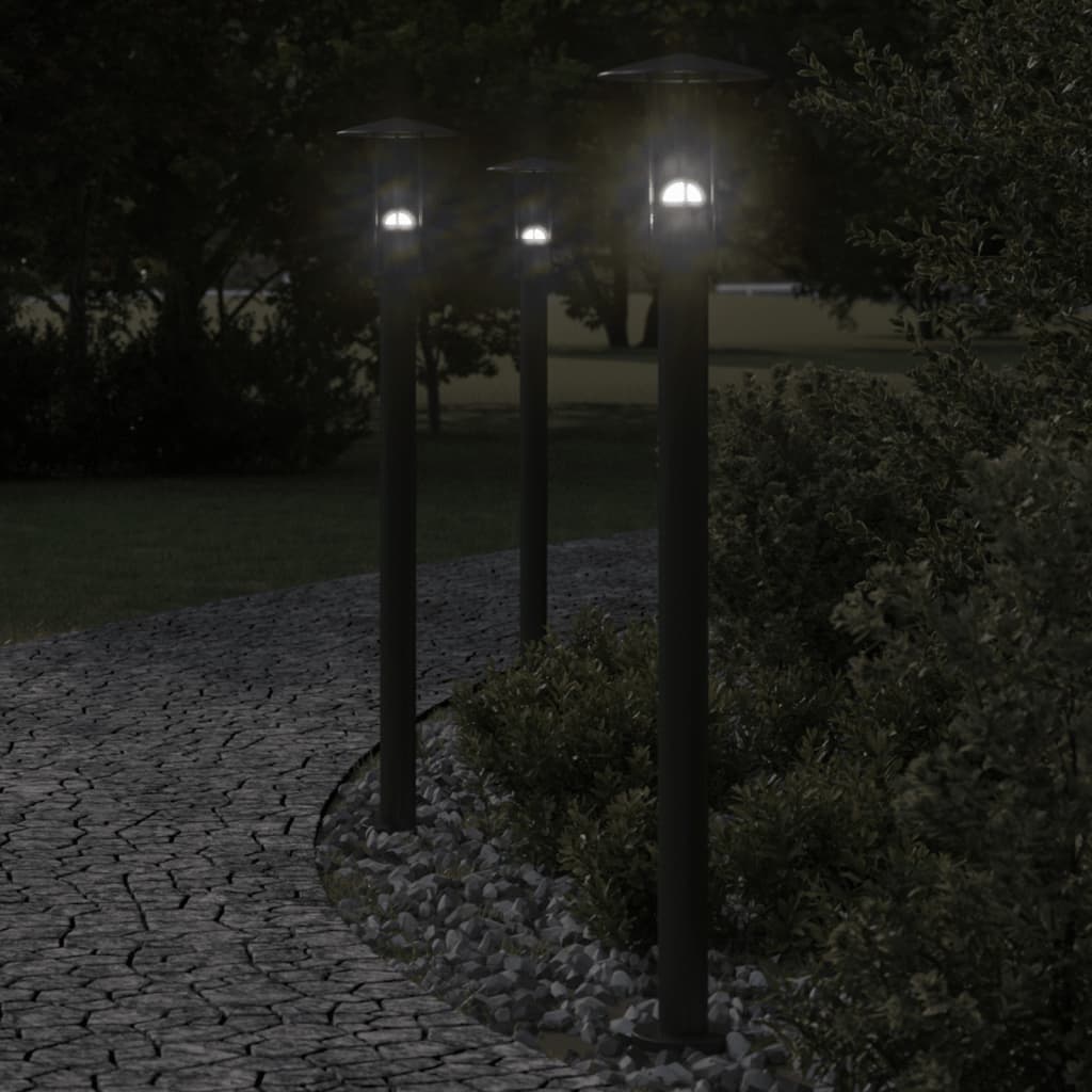 vidaXL Lampy ogrodowe na słupku, 3 szt., czarne, 100 cm, stal