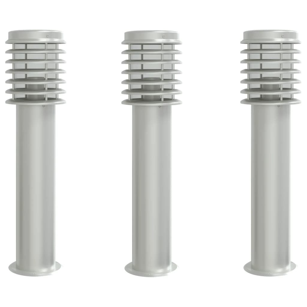 vidaXL Lampy ogrodowe na słupku, 3 szt., srebrne, 60 cm, stal