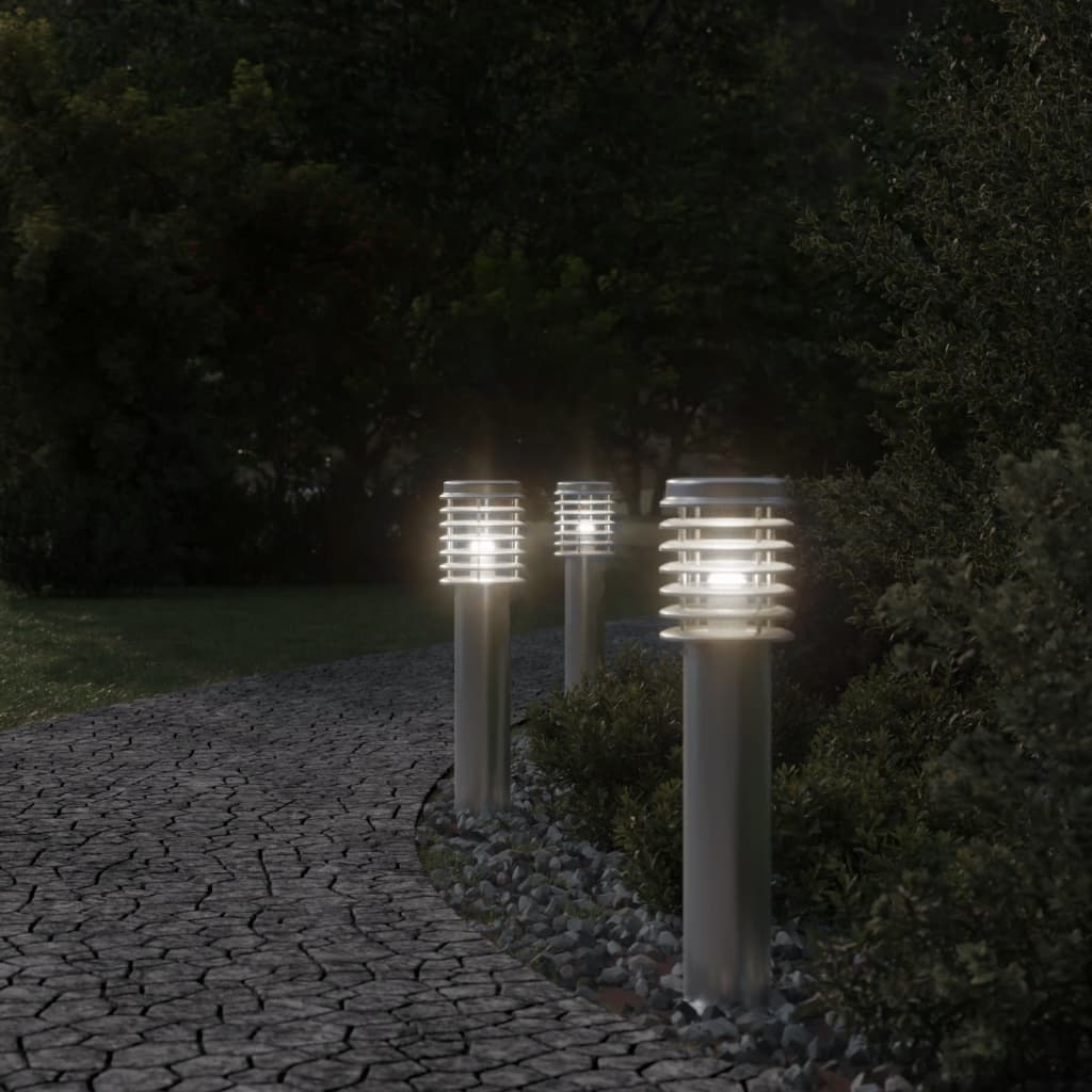 vidaXL Lampy ogrodowe na słupku, 3 szt., srebrne, 60 cm, stal