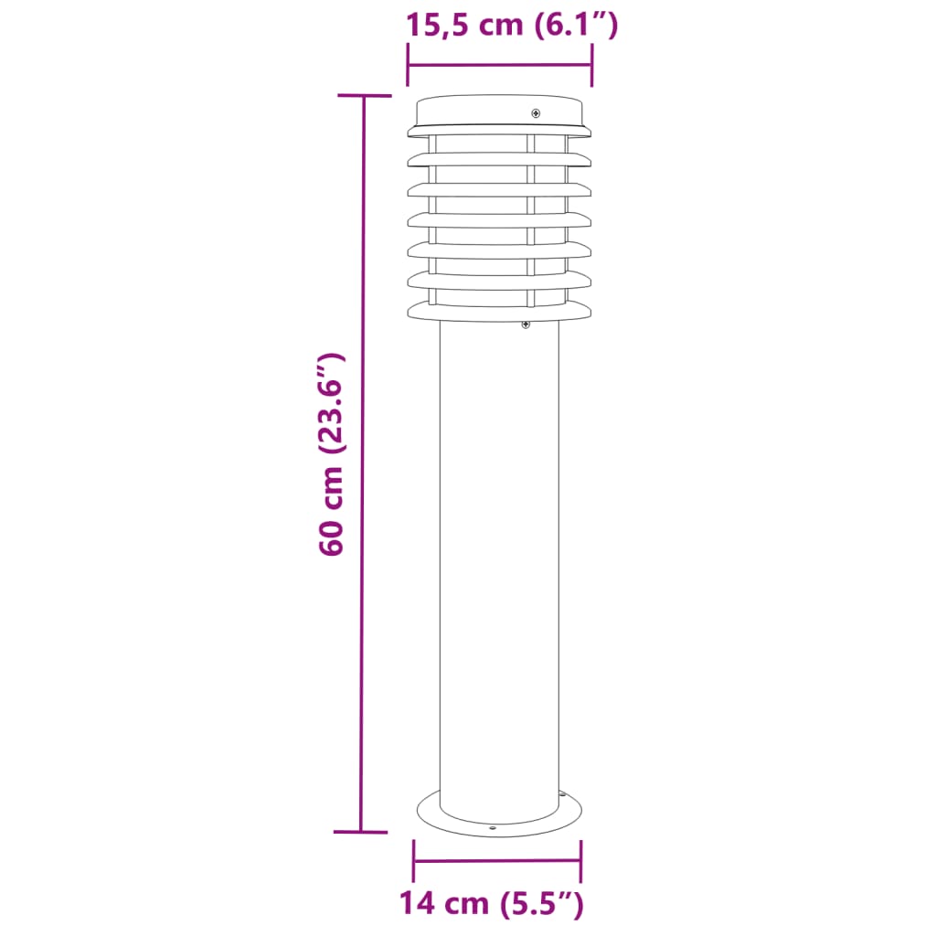 vidaXL Lampy ogrodowe na słupku, 3 szt., srebrne, 60 cm, stal