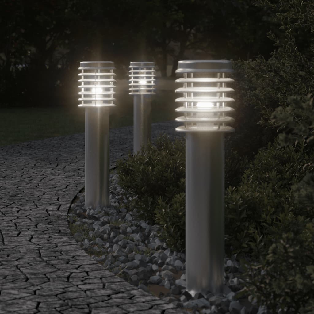 vidaXL Lampy ogrodowe na słupku, 3 szt., srebrne, 60 cm, stal