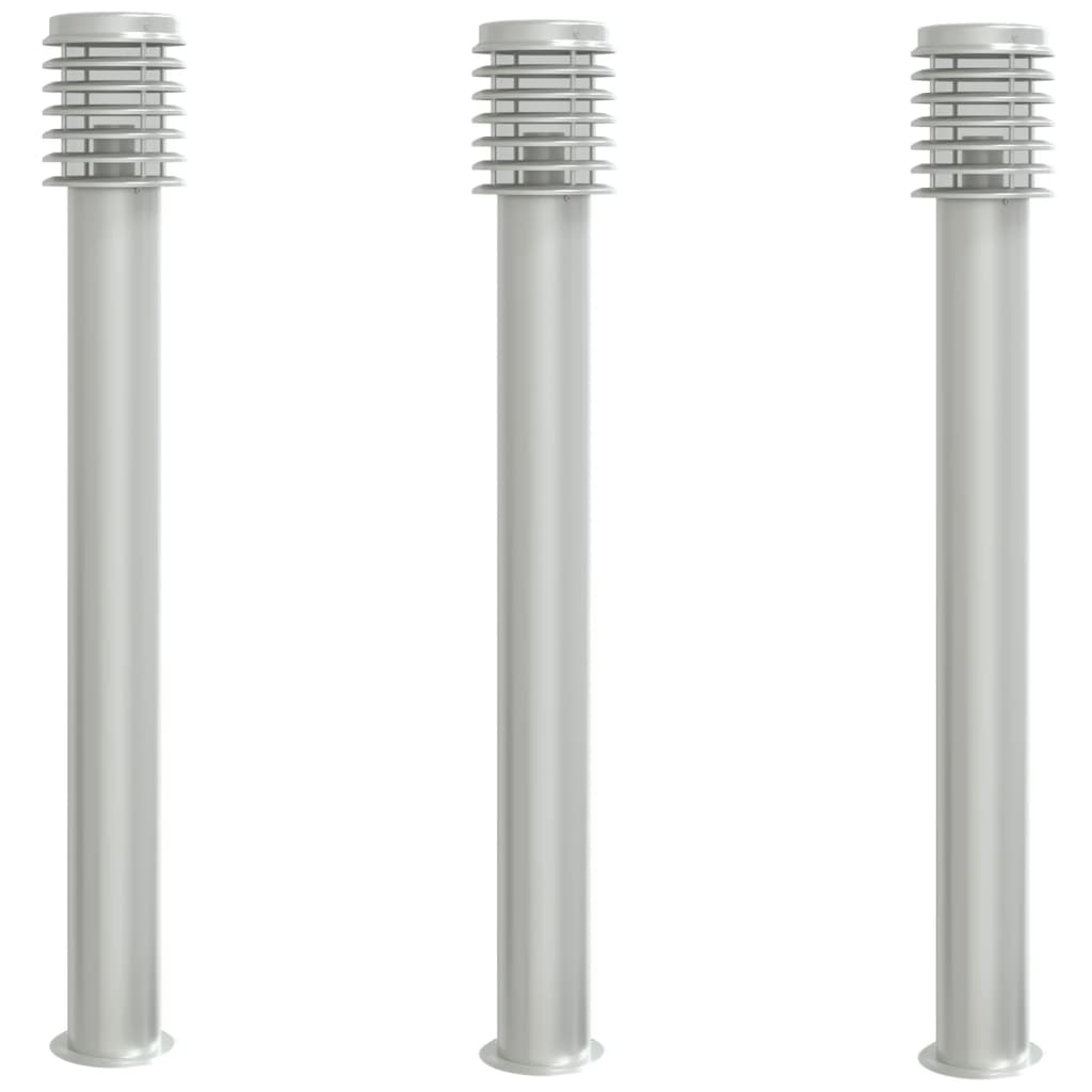 vidaXL Lampy ogrodowe na słupku, 3 szt., srebrne, 110 cm, stal