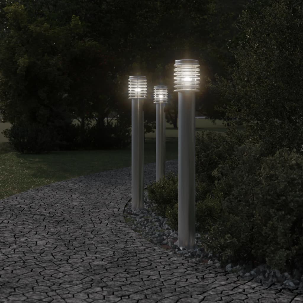 vidaXL Lampy ogrodowe na słupku, 3 szt., srebrne, 110 cm, stal