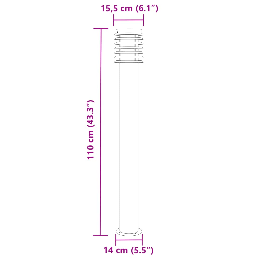 vidaXL Lampa ogrodowa na słupku, czarna, 110 cm, stal nierdzewna