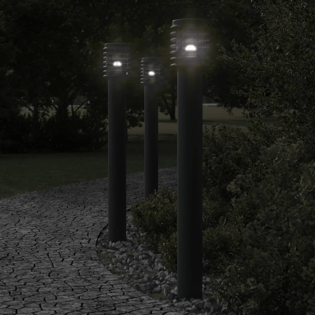 vidaXL Lampa ogrodowa na słupku, czarna, 110 cm, stal nierdzewna