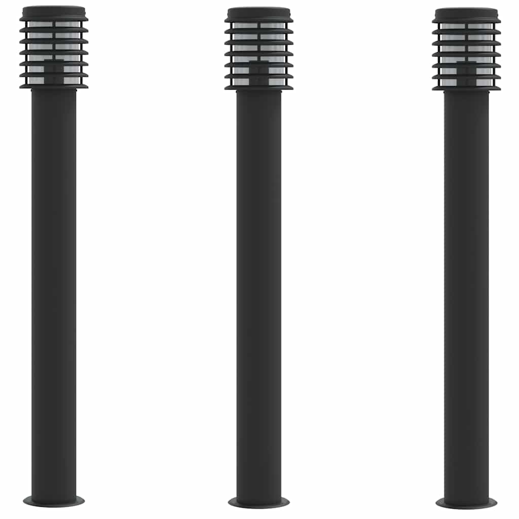 vidaXL Lampy ogrodowe na słupku, 3 szt., czarne, 110 cm, stal