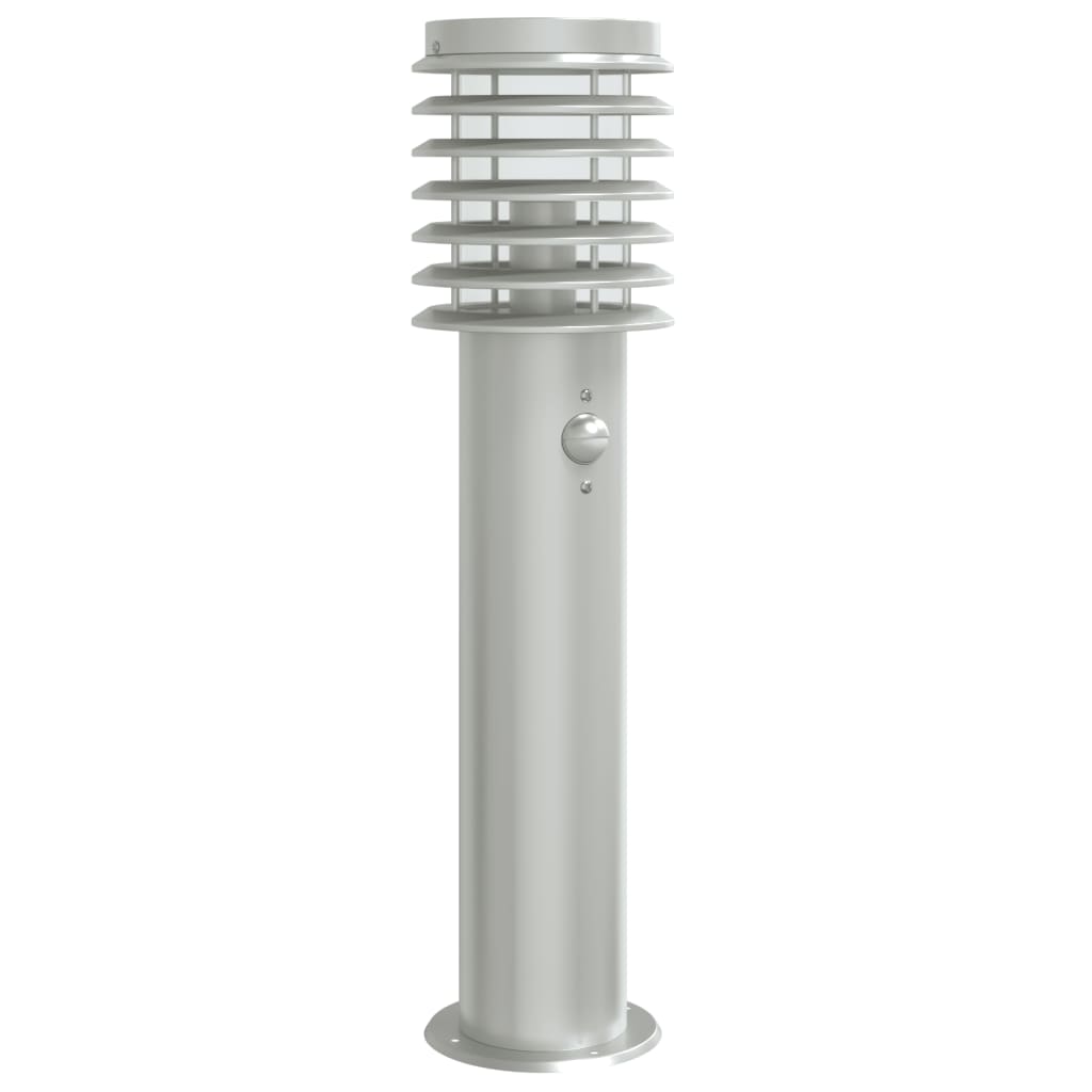 vidaXL Lampa ogrodowa na słupku, z czujnikiem, srebrna, 60 cm, stal