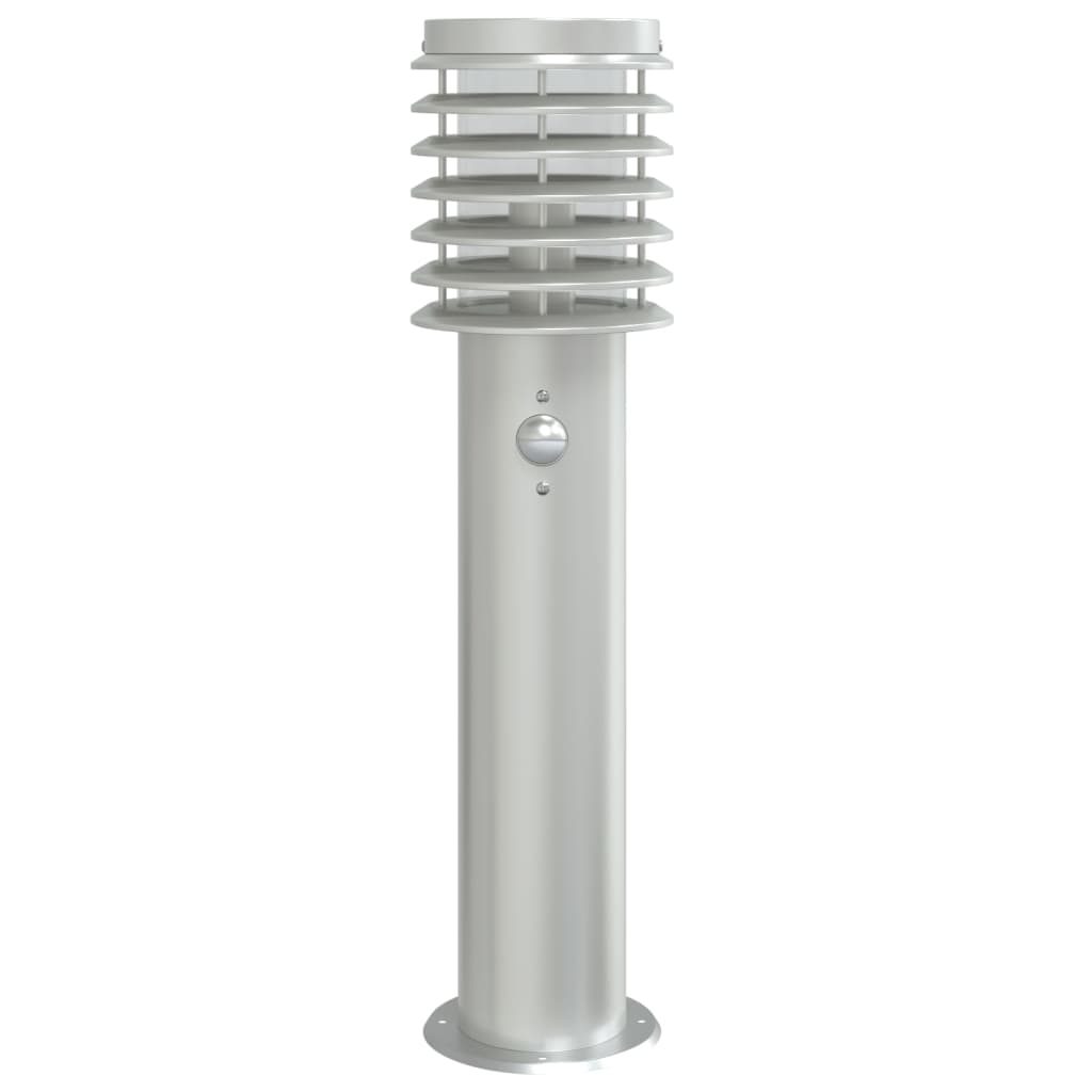 vidaXL Lampa ogrodowa na słupku, z czujnikiem, srebrna, 60 cm, stal