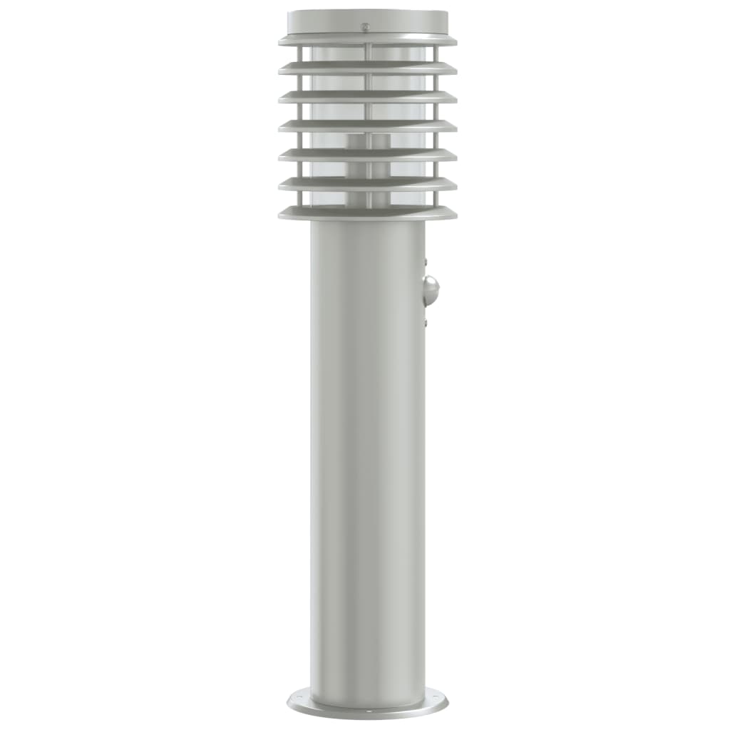 vidaXL Lampa ogrodowa na słupku, z czujnikiem, srebrna, 60 cm, stal