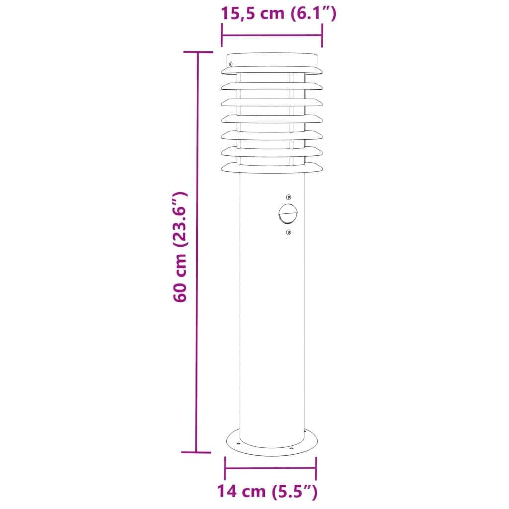 vidaXL Lampa ogrodowa na słupku, z czujnikiem, srebrna, 60 cm, stal