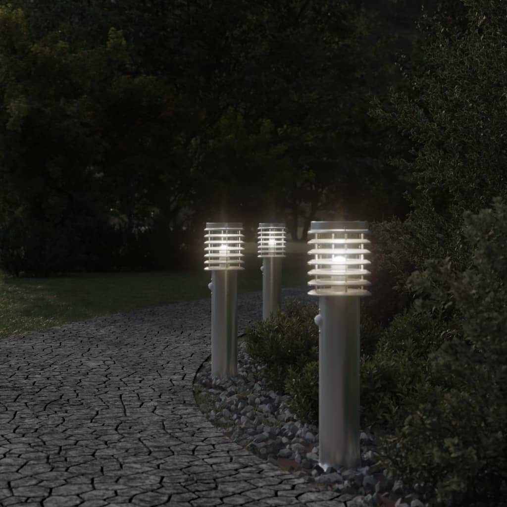 vidaXL Lampy ogrodowe na słupku, z czujnikiem, 3 szt., srebrne, 60 cm