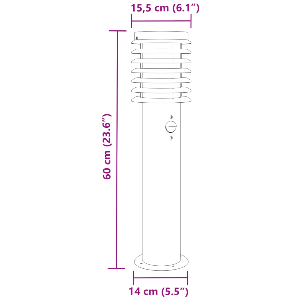 vidaXL Lampy ogrodowe na słupku, z czujnikiem, 3 szt., srebrne, 60 cm