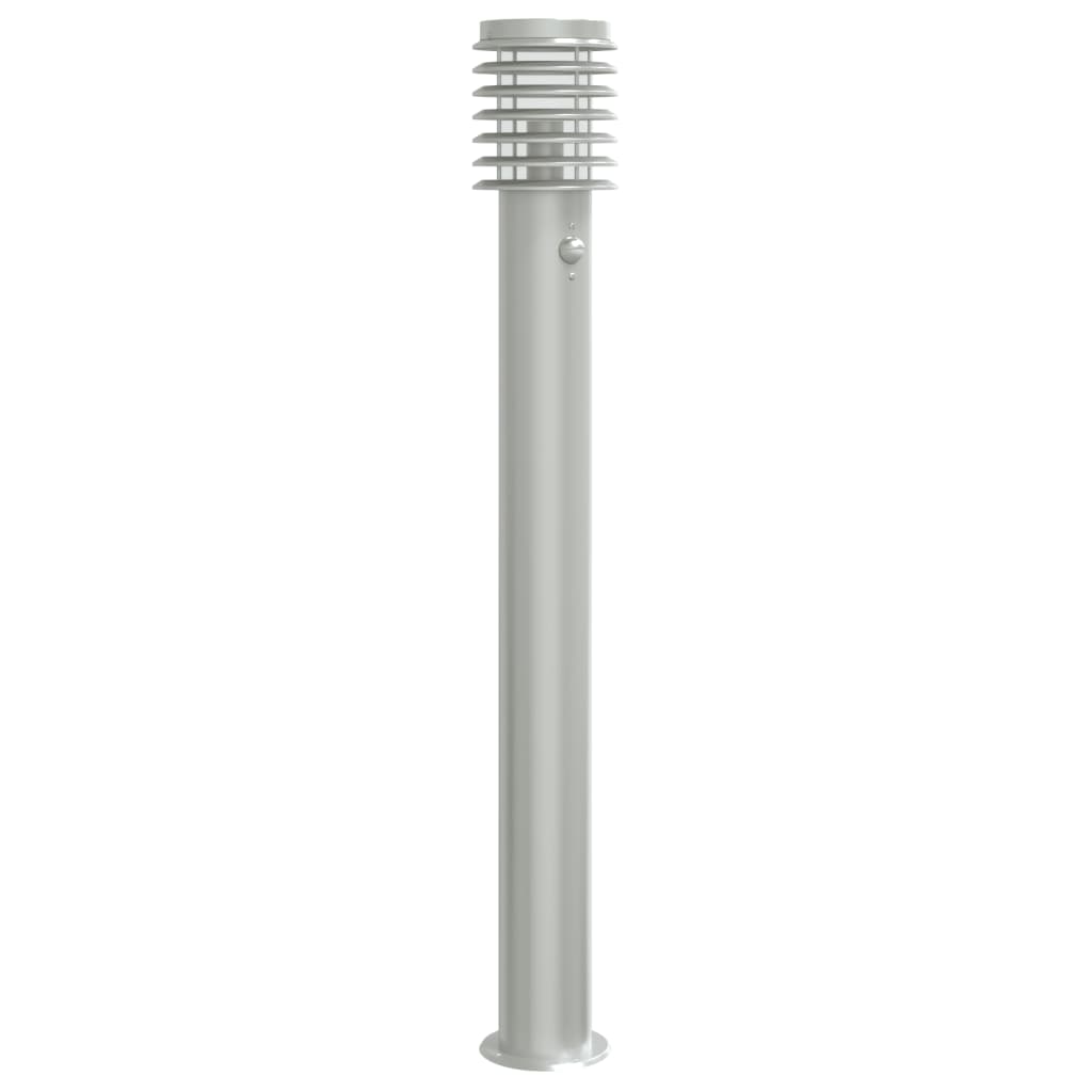 vidaXL Lampa ogrodowa na słupku, z czujnikiem, srebrna, 110 cm, stal