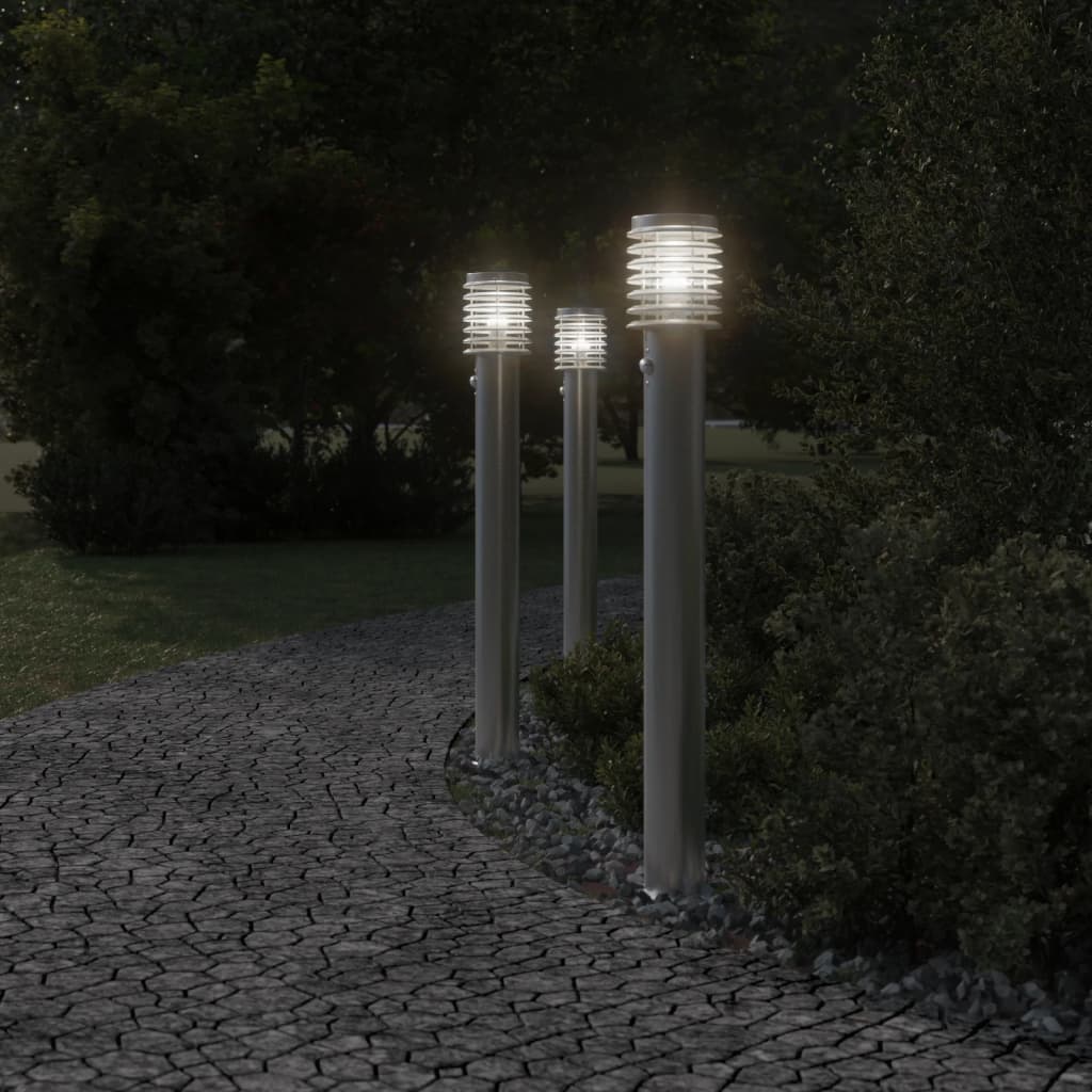 vidaXL Lampa ogrodowa na słupku, z czujnikiem, srebrna, 110 cm, stal