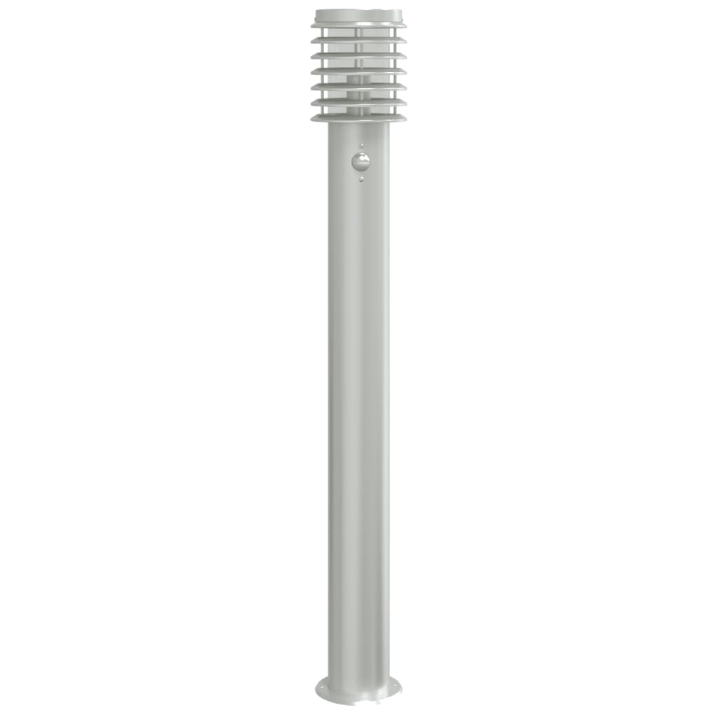 vidaXL Lampa ogrodowa na słupku, z czujnikiem, srebrna, 110 cm, stal