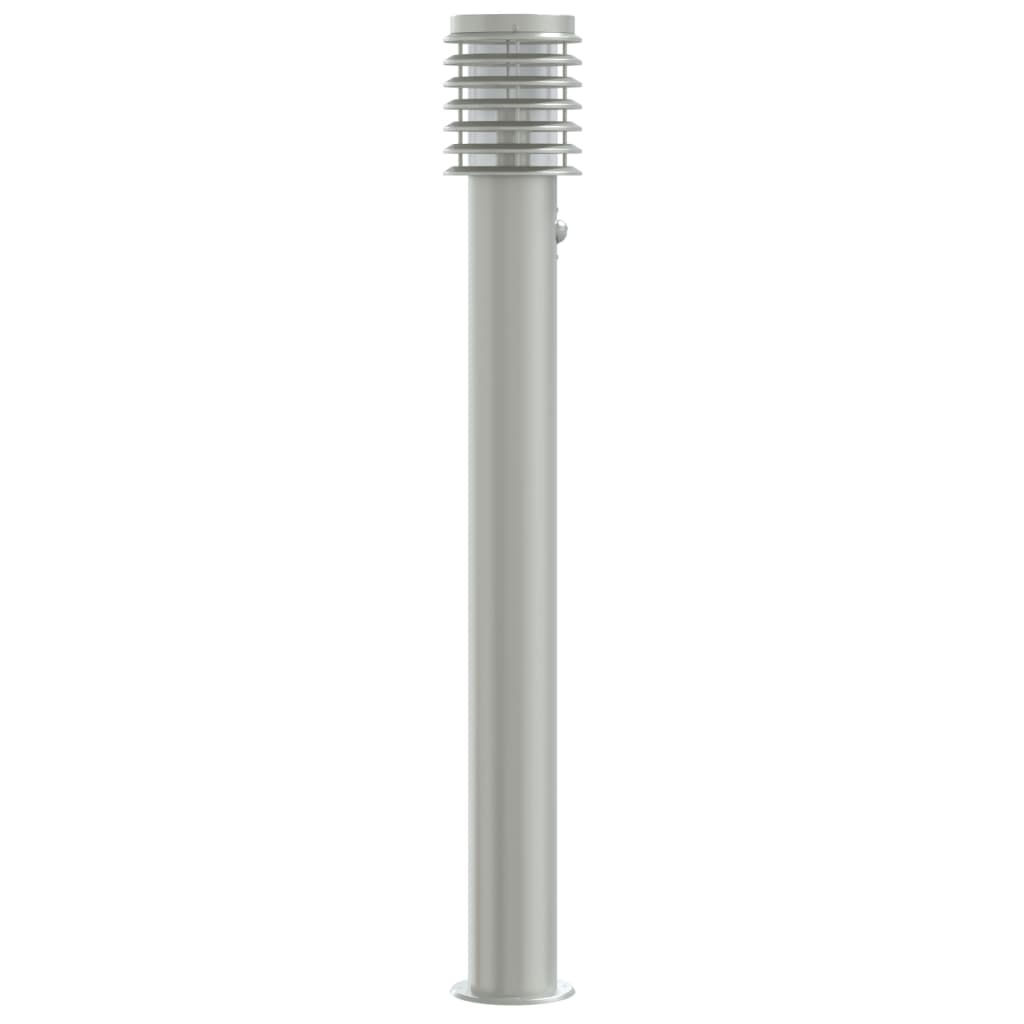 vidaXL Lampa ogrodowa na słupku, z czujnikiem, srebrna, 110 cm, stal