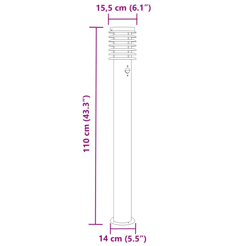 vidaXL Lampy ogrodowe na słupku, z czujnikiem, 3 szt., srebrne, 110 cm