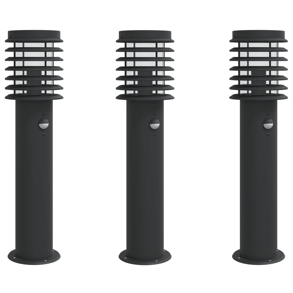 vidaXL Lampy ogrodowe na słupku, z czujnikiem, 3 szt., czarne, 60 cm