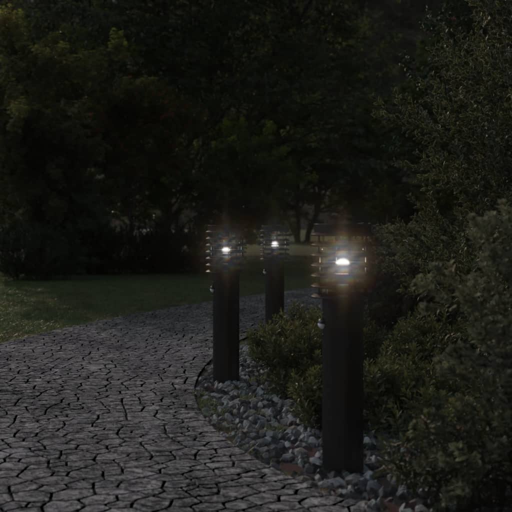 vidaXL Lampy ogrodowe na słupku, z czujnikiem, 3 szt., czarne, 60 cm