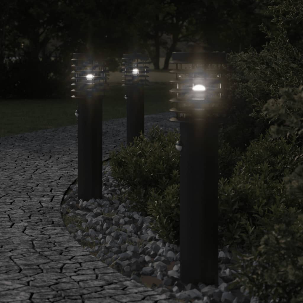 vidaXL Lampy ogrodowe na słupku, z czujnikiem, 3 szt., czarne, 60 cm