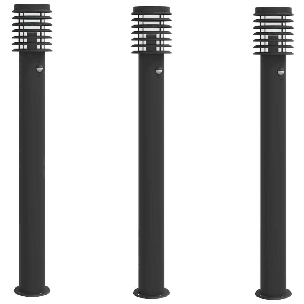 vidaXL Lampy ogrodowe na słupku, z czujnikiem, 3 szt., czarne, 110 cm
