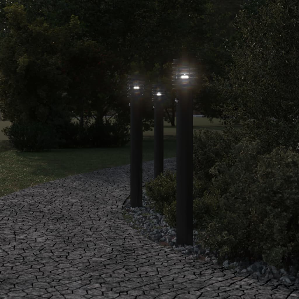 vidaXL Lampy ogrodowe na słupku, z czujnikiem, 3 szt., czarne, 110 cm