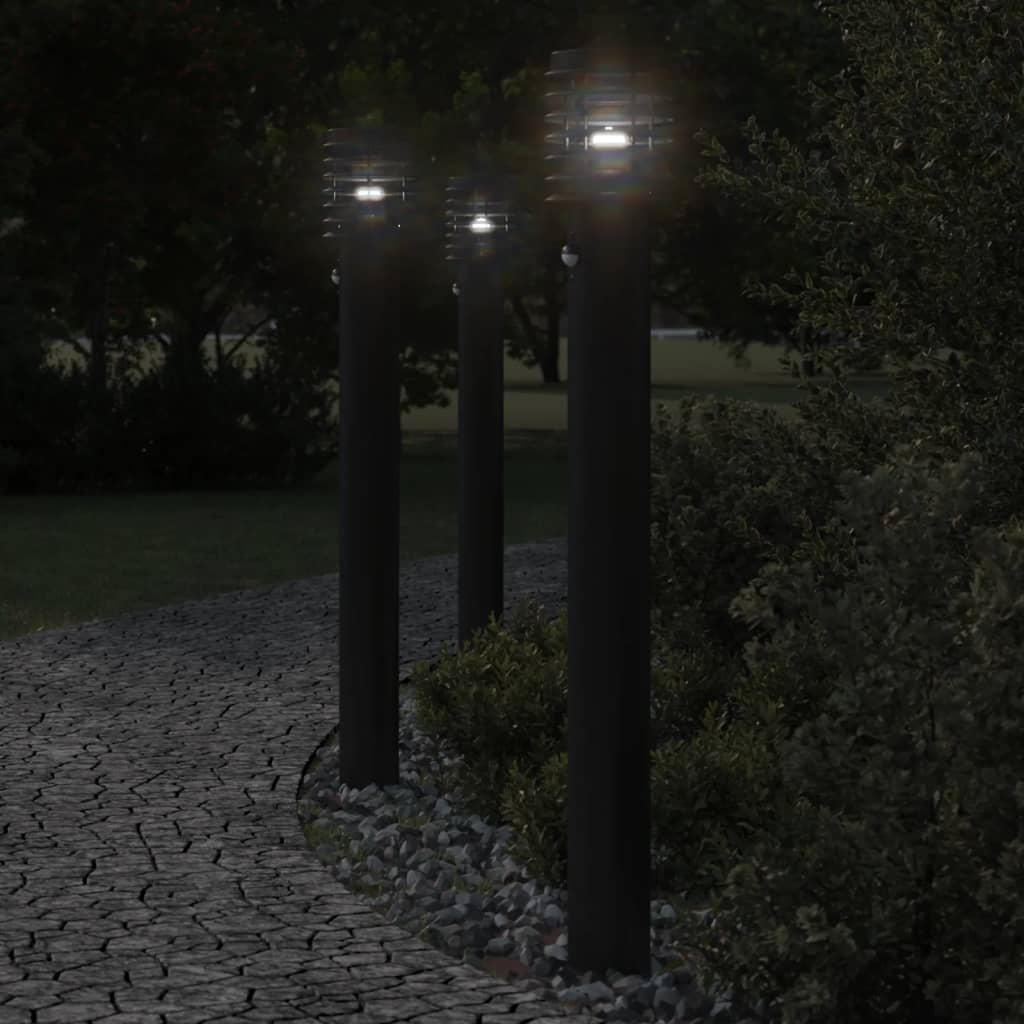 vidaXL Lampy ogrodowe na słupku, z czujnikiem, 3 szt., czarne, 110 cm