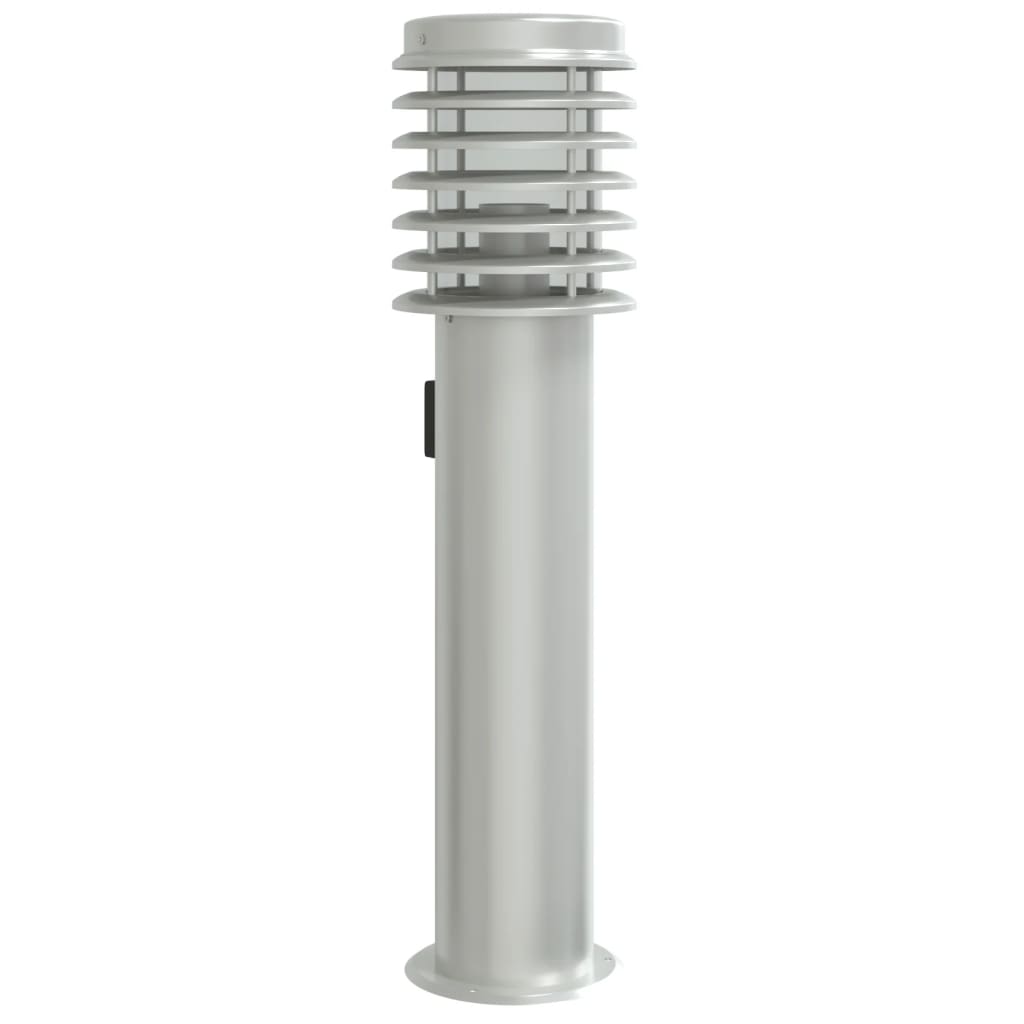 vidaXL Lampa ogrodowa na słupku, z gniazdkiem, srebrna, 60 cm, stal