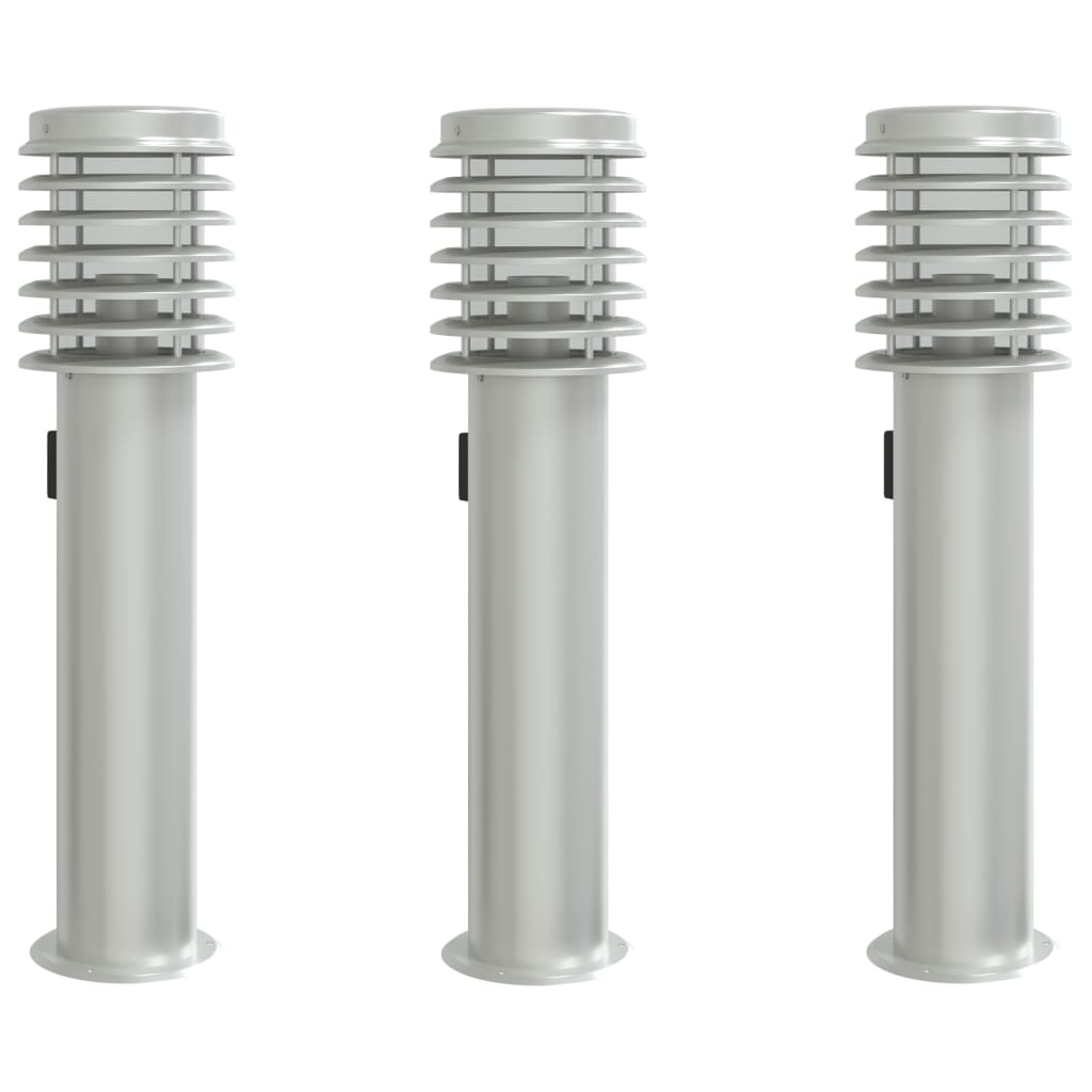 vidaXL Lampy ogrodowe na słupku, z gniazdkiem, 3 szt., srebrne, 60 cm