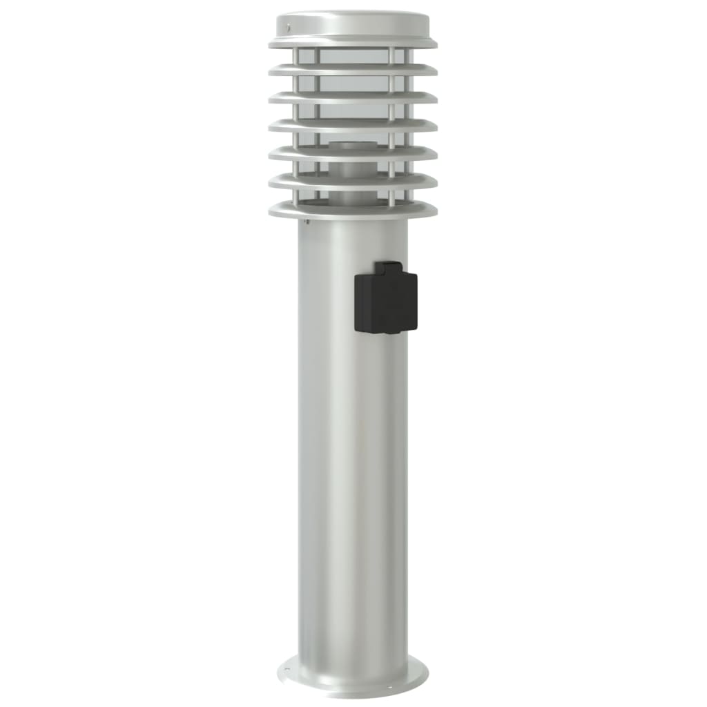 vidaXL Lampy ogrodowe na słupku, z gniazdkiem, 3 szt., srebrne, 60 cm
