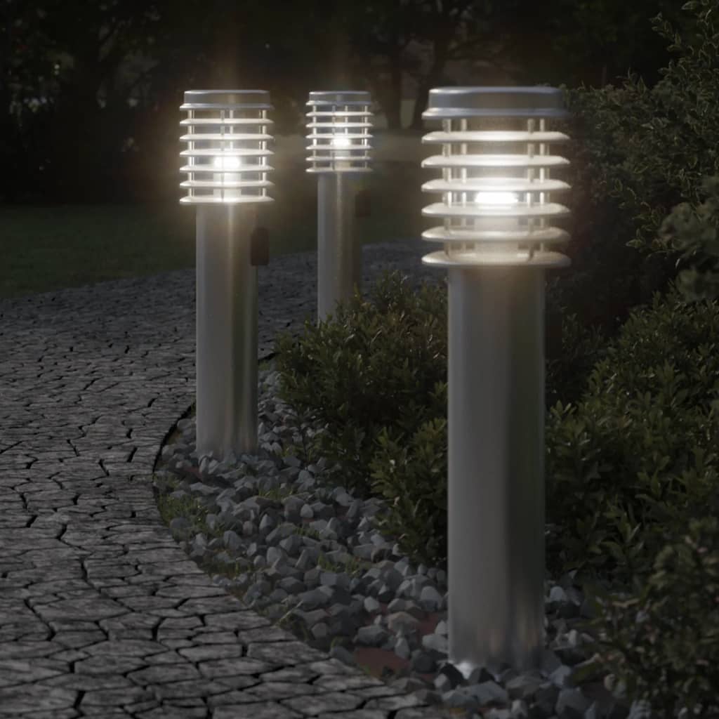 vidaXL Lampy ogrodowe na słupku, z gniazdkiem, 3 szt., srebrne, 60 cm