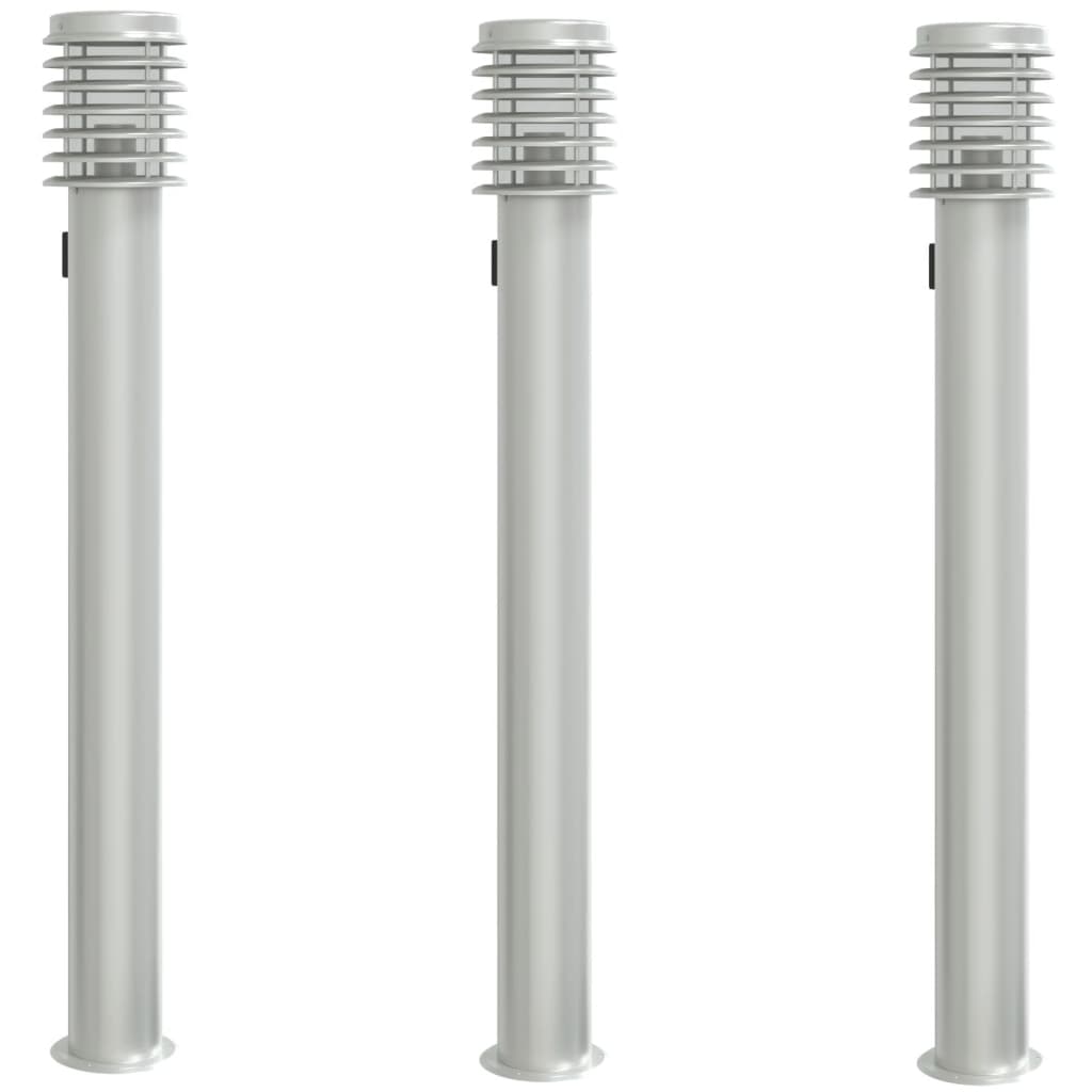 vidaXL Lampy ogrodowe na słupku, z gniazdkiem, 3 szt., srebrne, 110 cm