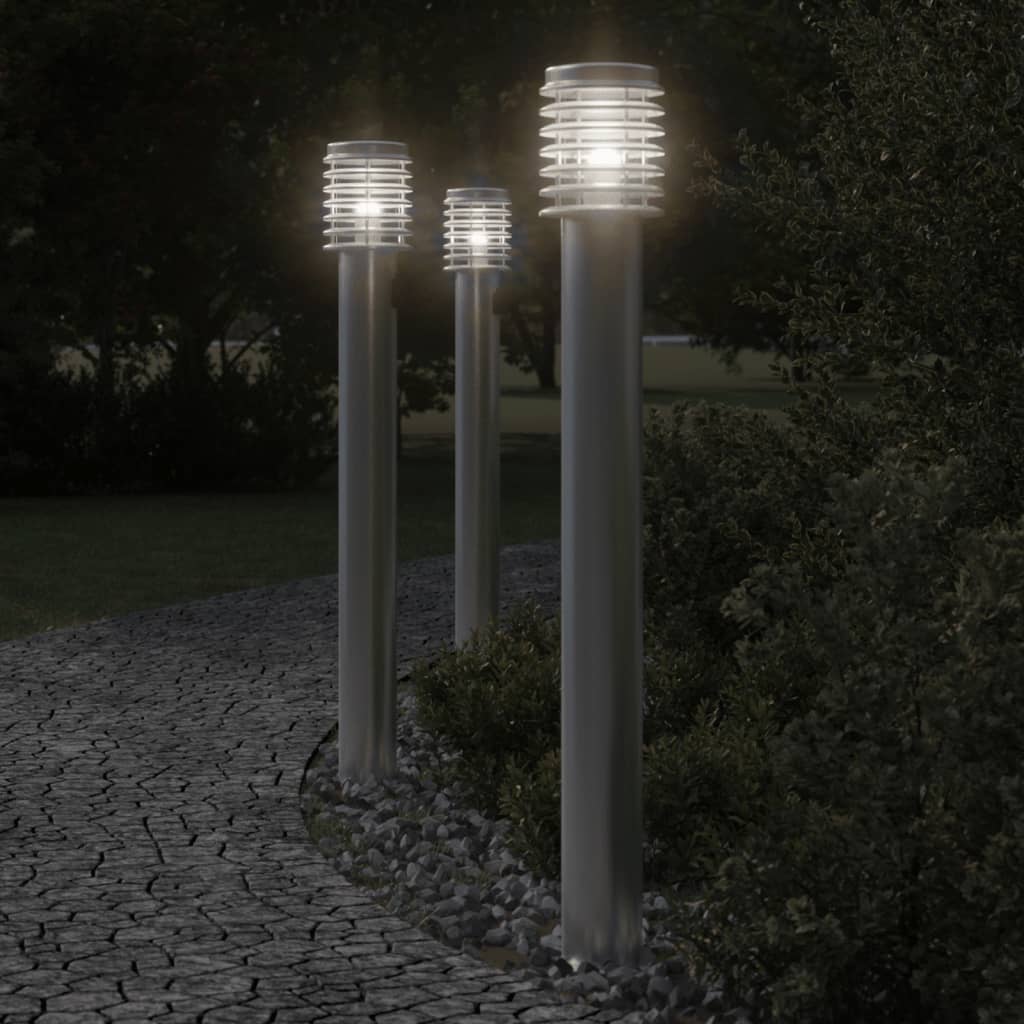 vidaXL Lampy ogrodowe na słupku, z gniazdkiem, 3 szt., srebrne, 110 cm