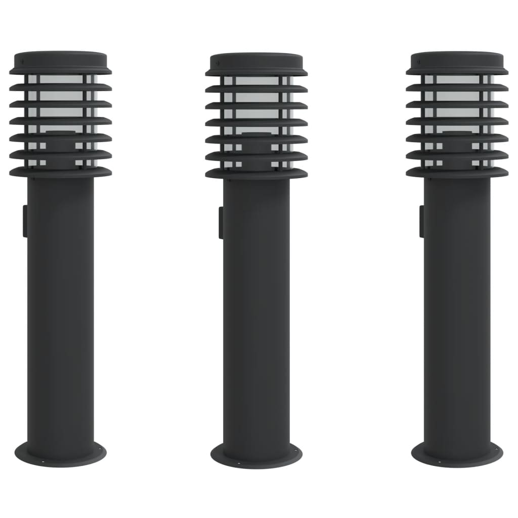 vidaXL Lampy ogrodowe na słupku, z gniazdkiem, 3 szt., czarne, 60 cm