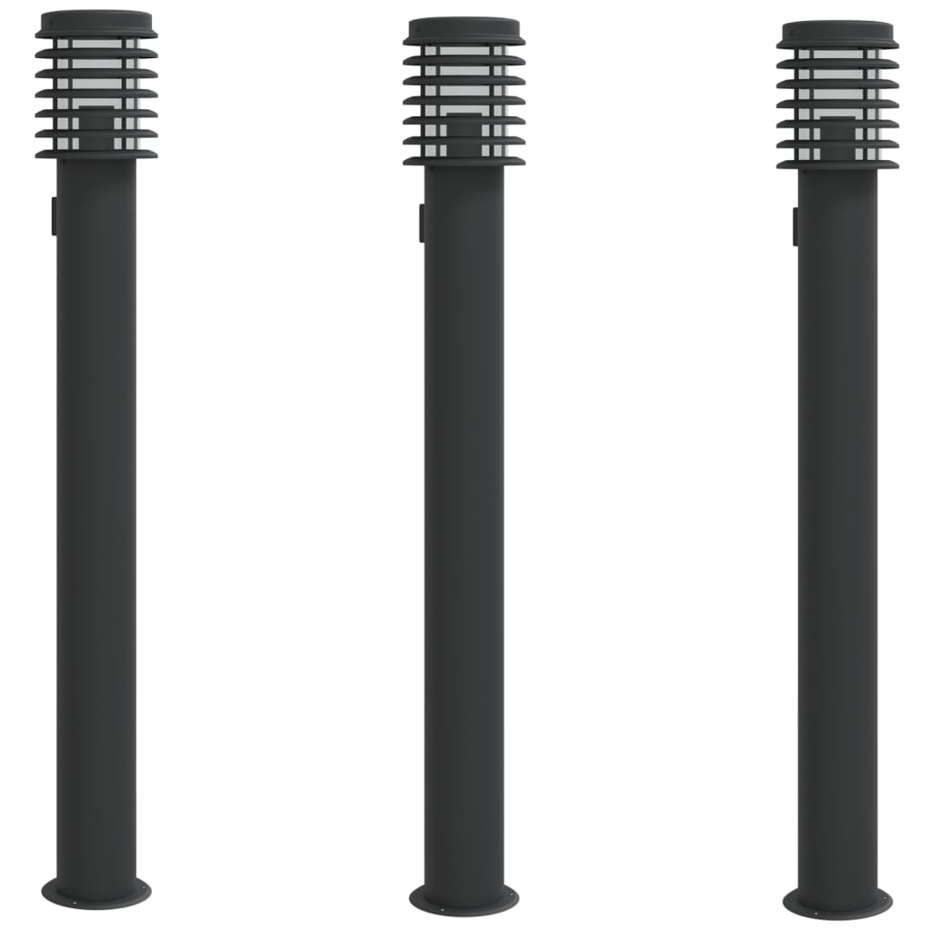 vidaXL Lampy ogrodowe na słupku, z gniazdkiem, 3 szt., czarne, 110 cm