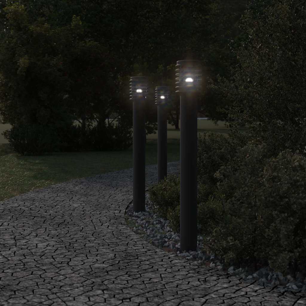 vidaXL Lampy ogrodowe na słupku, z gniazdkiem, 3 szt., czarne, 110 cm