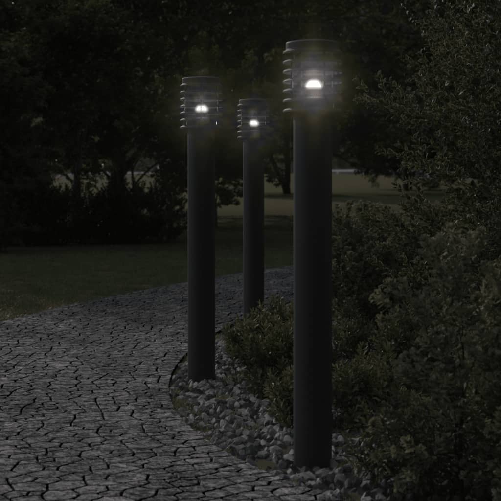 vidaXL Lampy ogrodowe na słupku, z gniazdkiem, 3 szt., czarne, 110 cm