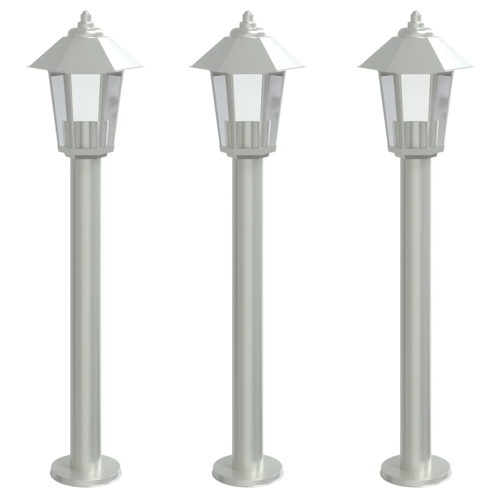 vidaXL Lampy ogrodowe na słupku, 3 szt., srebrne, 80 cm, stal