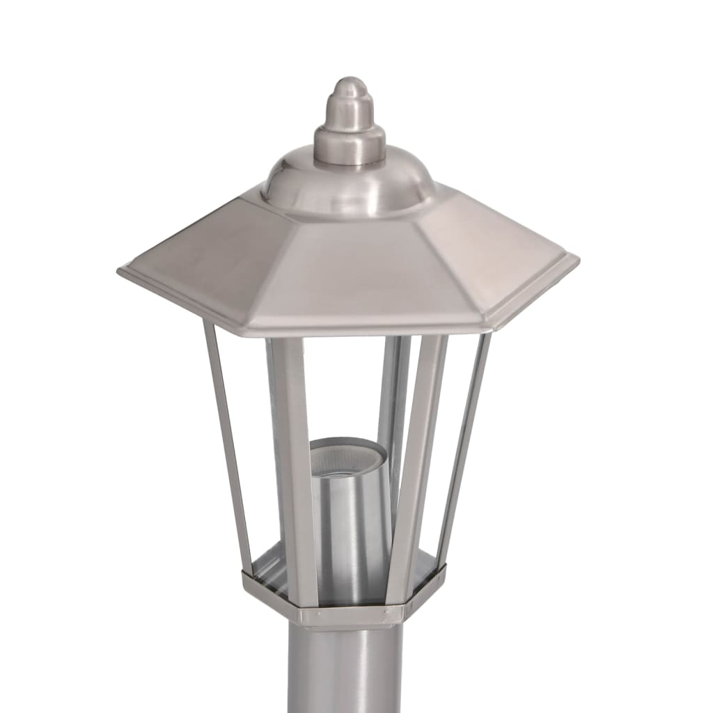 vidaXL Lampy ogrodowe na słupku, 3 szt., srebrne, 80 cm, stal