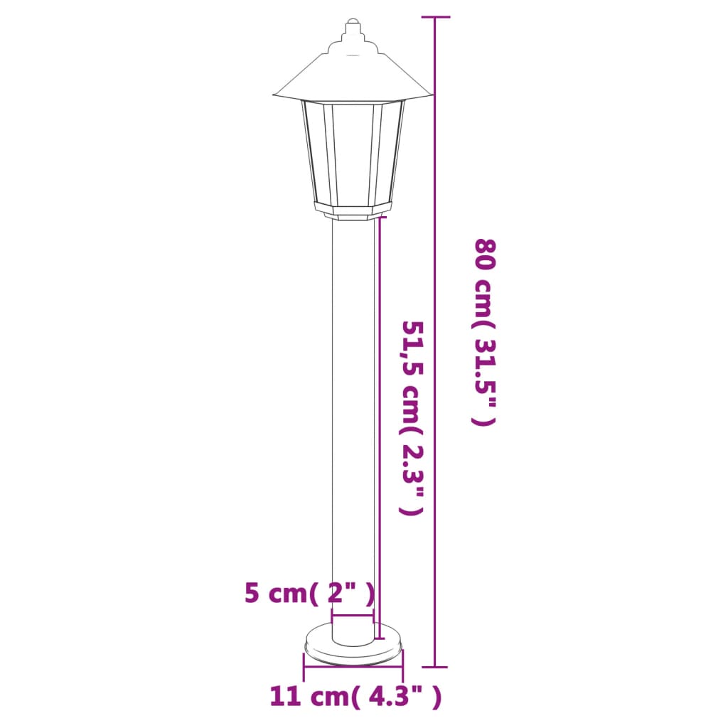 vidaXL Lampy ogrodowe na słupku, 3 szt., srebrne, 80 cm, stal