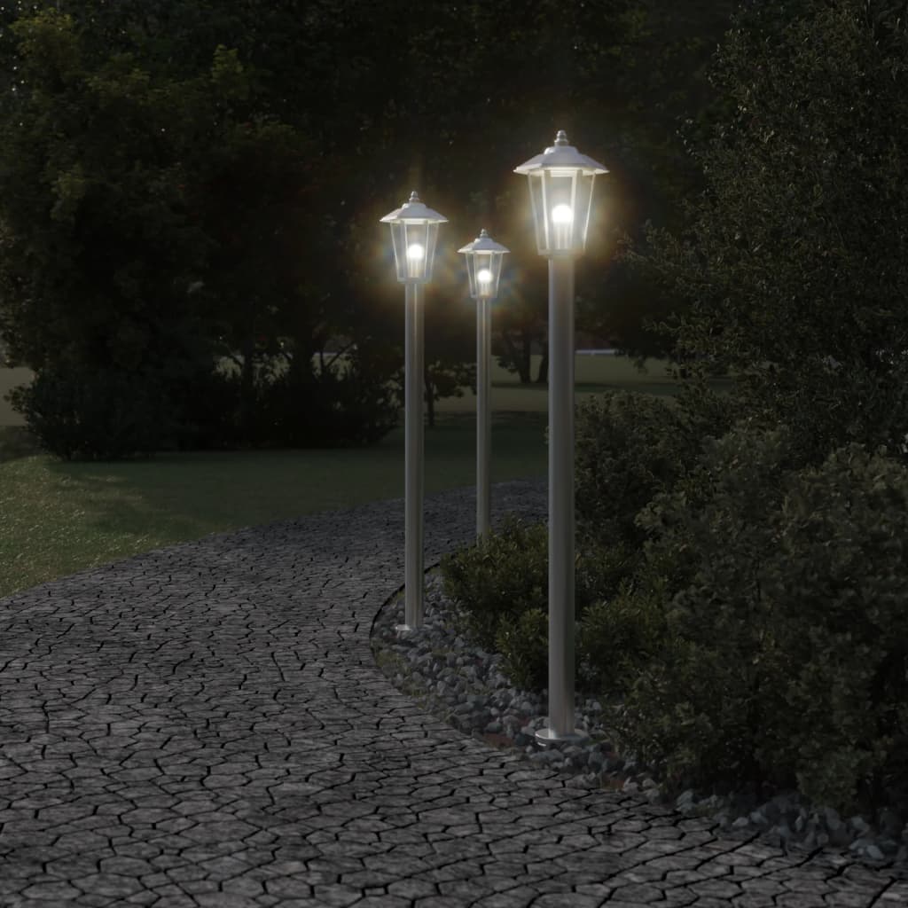 vidaXL Lampa ogrodowa na słupku, srebrna, 120 cm, stal nierdzewna