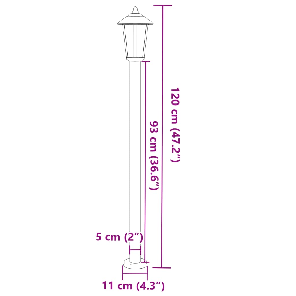 vidaXL Lampa ogrodowa na słupku, srebrna, 120 cm, stal nierdzewna