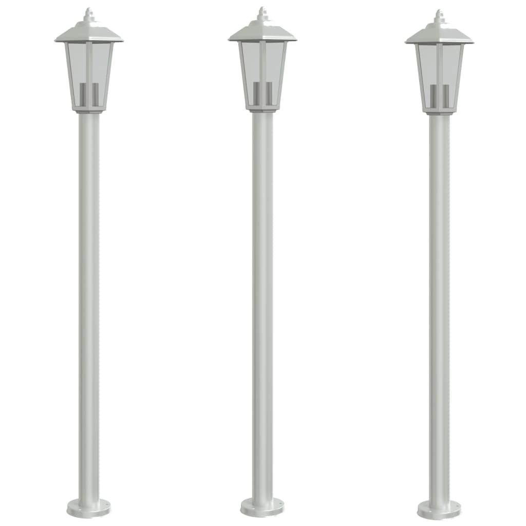 vidaXL Lampy ogrodowe na słupku, 3 szt., srebrne, 120 cm, stal