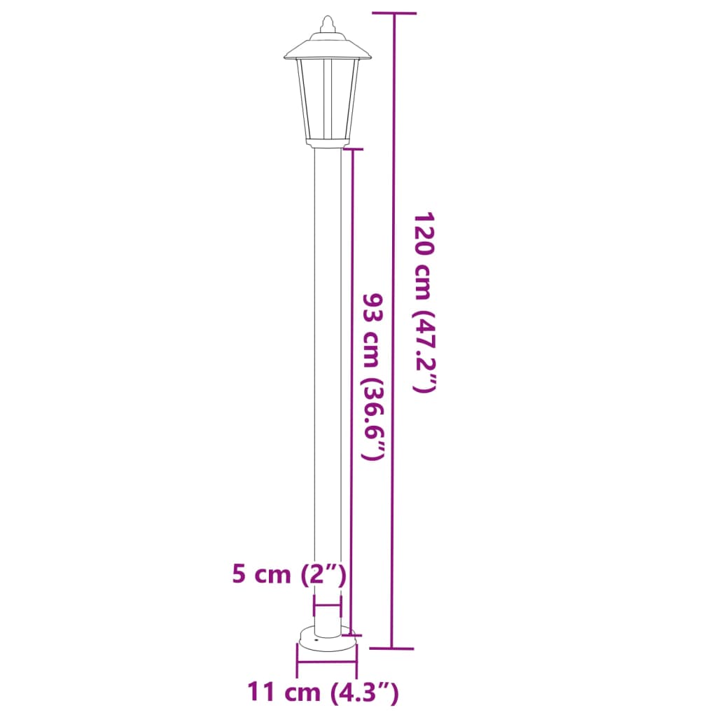 vidaXL Lampy ogrodowe na słupku, 3 szt., srebrne, 120 cm, stal
