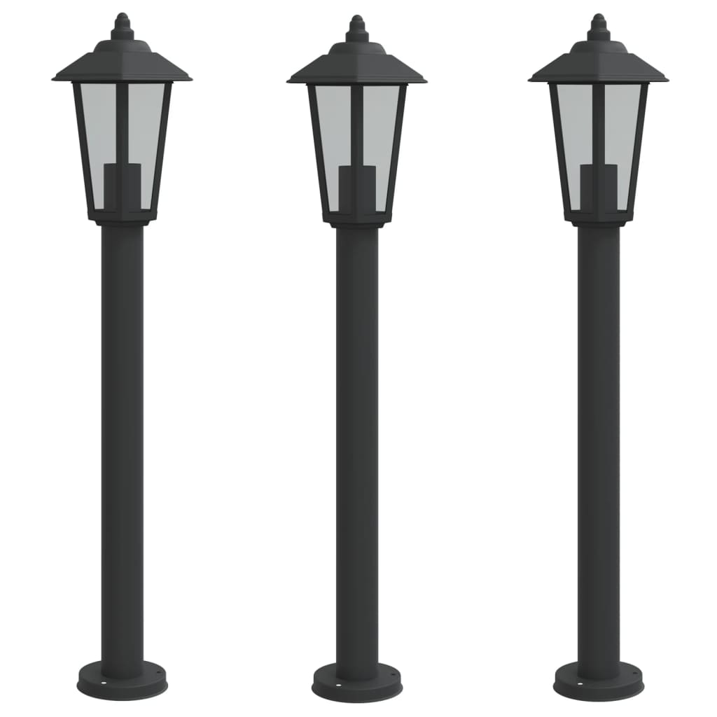 vidaXL Lampy ogrodowe na słupku, 3 szt, czarne, 80 cm, stal nierdzewna