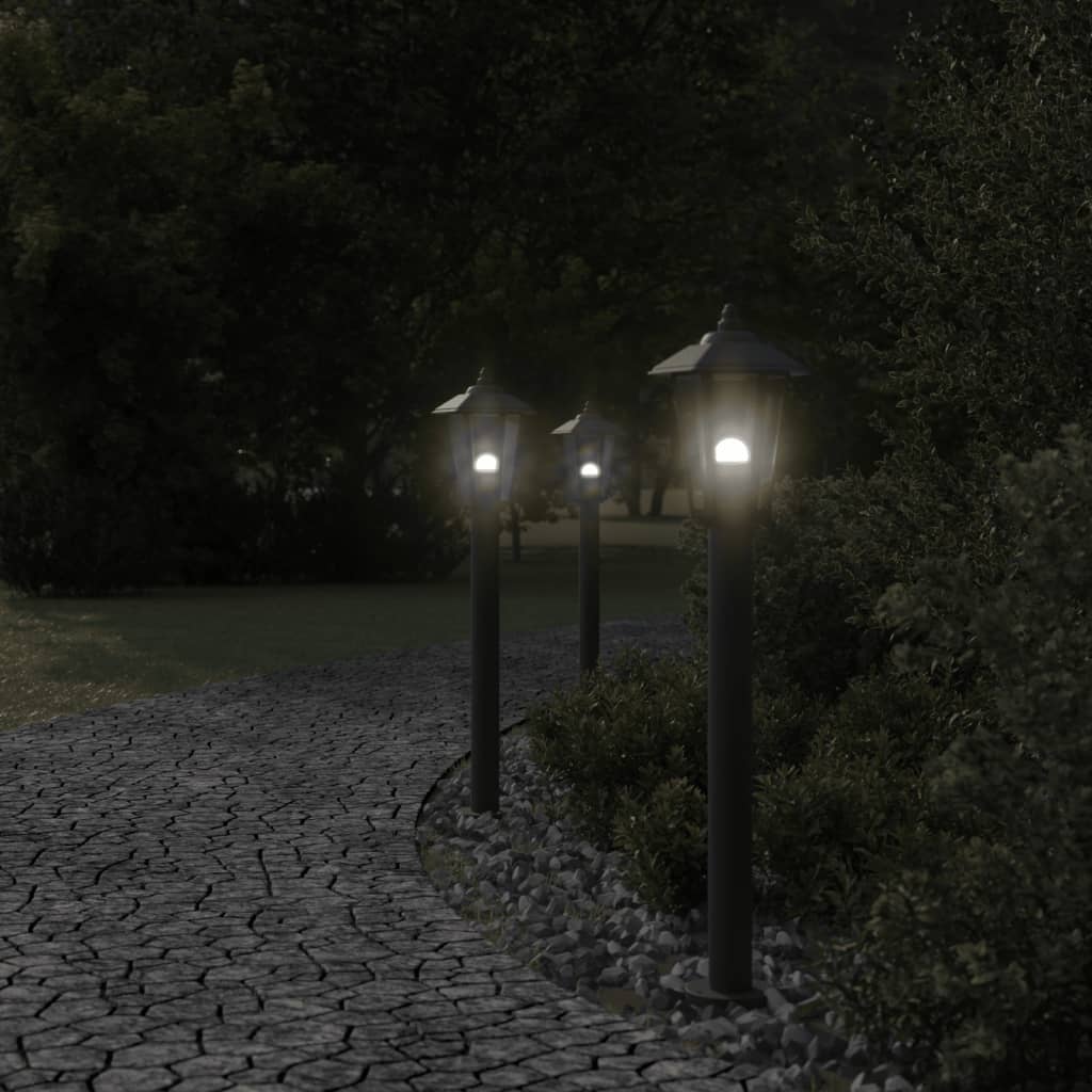 vidaXL Lampy ogrodowe na słupku, 3 szt, czarne, 80 cm, stal nierdzewna