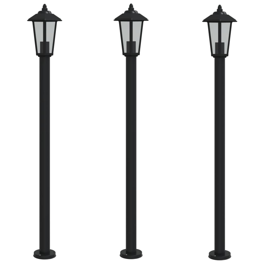 vidaXL Lampy ogrodowe na słupku, 3 szt., czarne, 120 cm, stal
