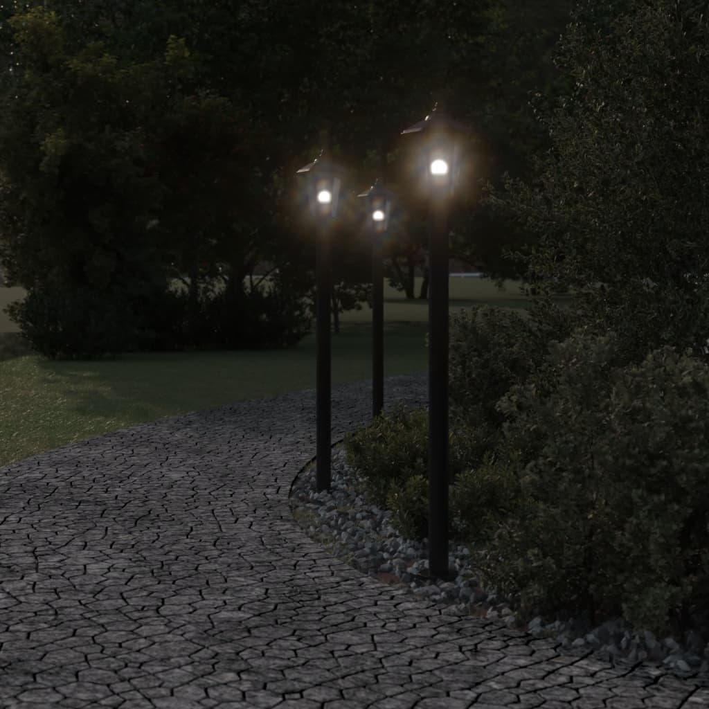 vidaXL Lampy ogrodowe na słupku, 3 szt., czarne, 120 cm, stal